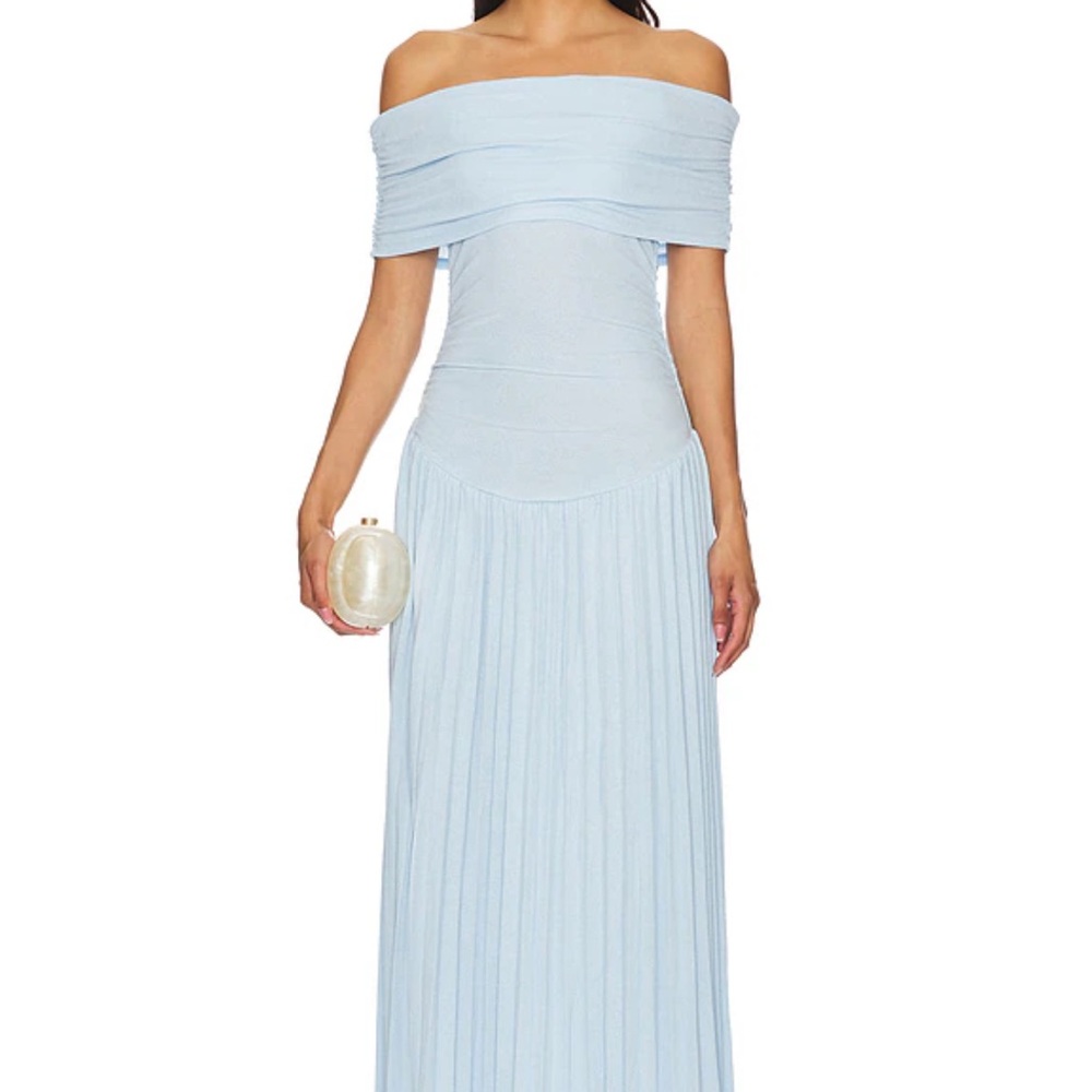 Lioness Strapless Off-Shoulder Pleated Light Blue Gown